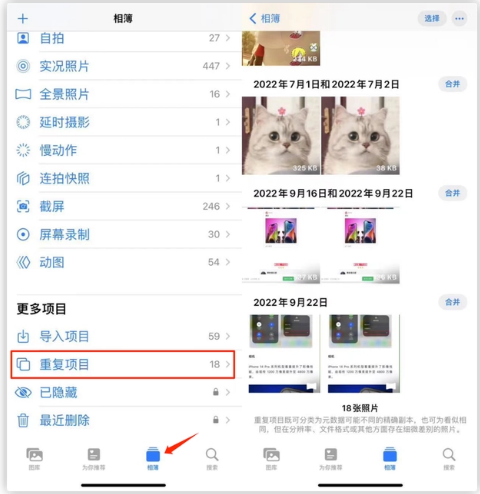 城固苹果手机维修分享iOS 16 中相册重复项目功能使用方法 